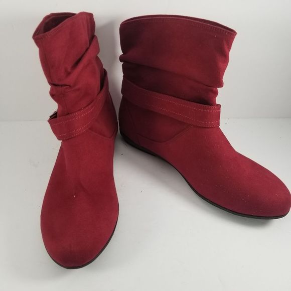 Lower East Side Red Wide Width Faux Suede Boots size 12W S703 - Picture 1 of 6